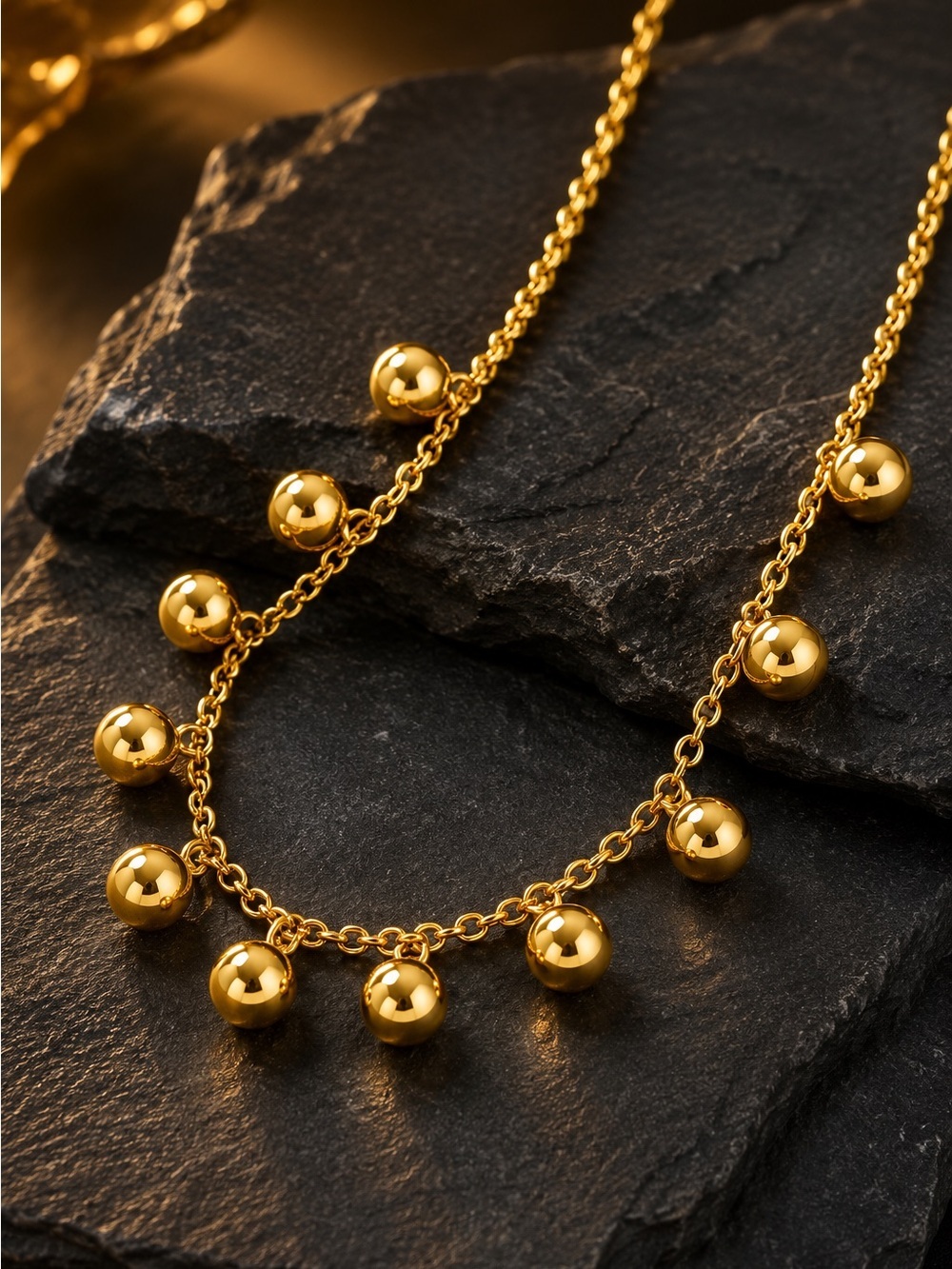 Gold plated Bead Drop Station Necklace